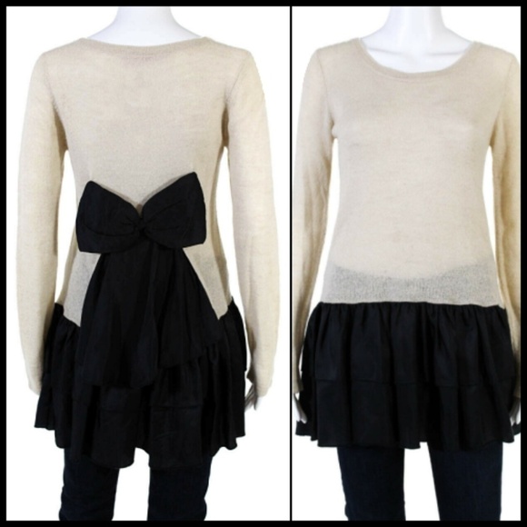 Anthropologie Mini Ruffle Bow Sweaterdress Tunic M